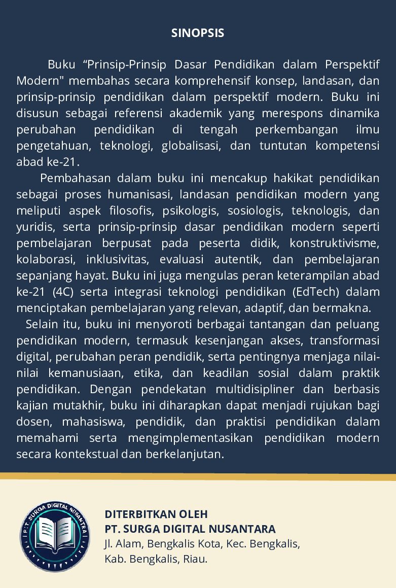 Cover Belakang Prinsip-Prinsip Dasar Pendidikan Dalam Perspektif Modern